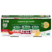 Activia Yogurt, Low Fat, Strawberry/Black Cherry/Peach - 24 Each