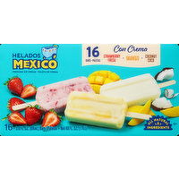 Helados Mexico Ice Cream Bars, Premium, Strawberry/Mango/Coconut - 16 Each