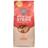 First Street Tortilla Chips, White Corn, Strips, Party Size - 40 Ounce