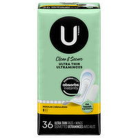 U by Kotex Pads + Wings, Ultra Thin, Regular, 36 Each