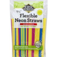 First Street Straws, Neon, Flexible, Unwrapped - 20 Each