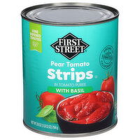 First Street Pear Tomato Strips in Tomato Puree with Basil - 28 Ounce