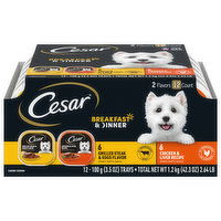 Cesar Dog Food, Grilled Steak & Eggs Flavor/Chicken & Liver Recipe, Breakfast & Dinner - 12 Each