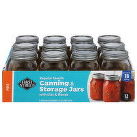 First Street Canning & Storage Jars, with Lids & Bands, Pint, Regular Mouth, 12 Each