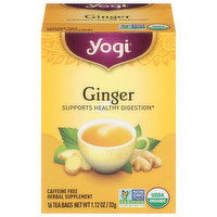 Yogi Herbal Supplement, Caffeine Free, Ginger, Tea Bags, 16 Each