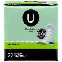 U by Kotex Pads, Maxi, Clean & Secure, Heavy - 22 Each