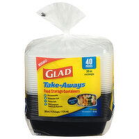 Glad Food Storage Containers, Take-Aways, Rectangle, 38 Ounce, 20 Each