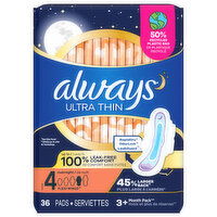 Always Pads, Ultra Thin, Size 4, Overnight, 36 Each