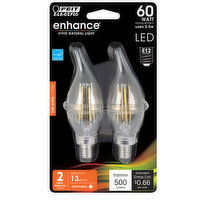 60W Flame Tip Soft White Candelabra base LED, 2 Each