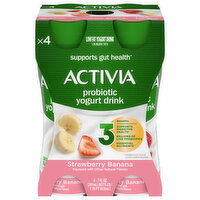 Activia Yogurt Drink, Low Fat, Strawberry Banana, Probiotic - 4 Each