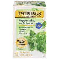 Twinings Herbal Tea, Caffeine-Free, Peppermint with Probiotics, Tea Bags - 18 Each