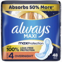 Always Maxi Overnight Pads with Wings, Size 4 - 48 Each