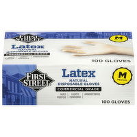 First Street Disposable Gloves, Natural, Latex, Medium - 100 Each