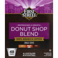 First Street Coffee, 100% Arabica, Medium Roast, Donut Shop Blend, Pods, 48 Each