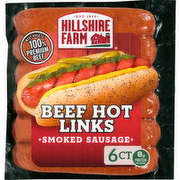 Hillshire Farm Beef Hot Smoked Sausage with Spicy Red Pepper, 6 Links - 12 Ounce