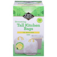 First Street Tall Kitchen Bags, Drawstring, 13 Gallon