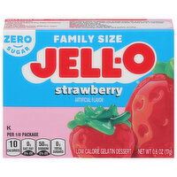 Jell-O Gelatin Dessert, Low Calorie, Zero Sugar, Strawberry, Family Size - 0.6 Ounce