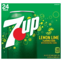 7-UP Soda, Lemon Lime Flavored, 24 Pack, 24 Each