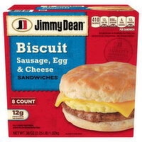 Jimmy Dean Sandwiches, Sausage, Egg & Cheese, Biscuit, 8 Each