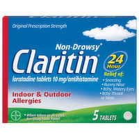 Claritin Indoor & Outdoor Allergies, Non-Drowsy, 10 mg, Tablets - 5 Each