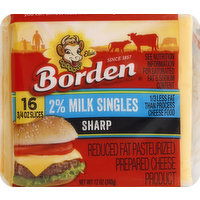 Borden american cheese slice, Pasteuirized prepared,reduced Fat ,2% Milk Singles - 12 Ounce