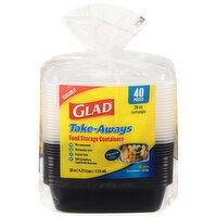 Glad Food Storage Containers, Rectangle, 38 Ounce, 40 Pieces, 40 Each