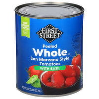 First Street Peeled Whole San Marzano Style with Basil Tomatoes - 28 Ounce