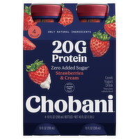 Chobani Zero Added Sugar Strawberries & Cream Greek Yogurt Drink - 4 Each
