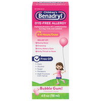 Benadryl Allergy, Dye-Free, Bubble Gum Flavored, Liquid - 4 Fluid ounce