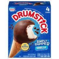 Drumstick Simply Dipped Vanilla Frozen Dairy Dessert Cones - 4 Each