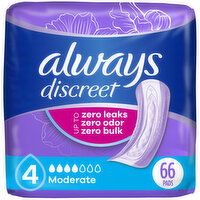 Always Discreet Pads, Moderate Absorbency, Regular Length - 66 Each
