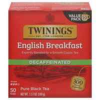 Twinings Black Tea, Pure, English Breakfast, Decaffeinated, Tea Bags, Value Pack - 50 Each