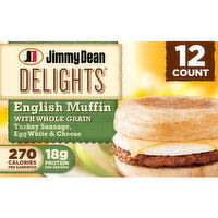 Jimmy Dean English Muffin Breakfast Sandwiches with Turkey Sausage, Egg White, and Cheese, Frozen - 12 Each