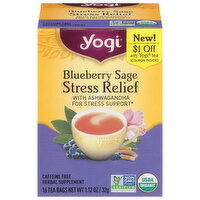 Yogi Stress Relief, Blueberry Sage, Caffeine Free, Tea Bags - 16 Each