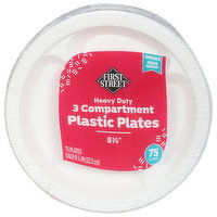 First Street Plastic Plates, Heavy Duty, 3 Compartment, 75 Each