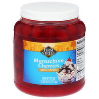 First Street Cherries, with Stems, Maraschino, 74 Ounce