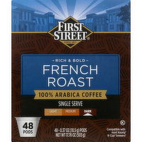 First Street Coffee, 100% Arabica, Dark, French Roast, Single Serve Pods - 48 Each