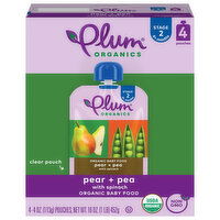 Plum Organics Stage 2 Organic Baby Food Pear + Pea with Spinach - 4 Each