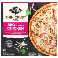 First Street Pizza, Thin Crust, BBQ Flavored Chicken, 16.9 Ounce