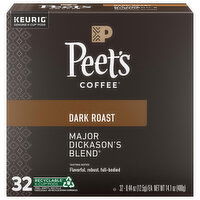 Peet's Coffee Coffee, Dark Roast, Major Dickason's Blend, K-Cup Pods - 32 Each