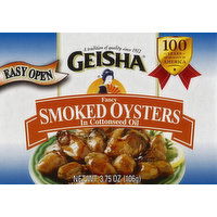 Geisha Oysters, Smoked, Fancy, in Cottonseed Oil - 3.75 Ounce