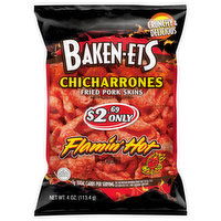 Baken-Ets Fried Pork Skins, Flamin' Hot, Chicharrones - 4 Ounce