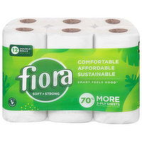 Fiora Bath Tissue, Unscented, Soft + Strong, Double+ Rolls, 2-Ply - 12 Each