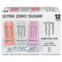 Monster Energy Drink, Zero Sugar, Ultra Peachy Keen/Zero Ultra/Ultra Strawberry Dreams, Variety Pack, 12 Pack - 12 Each