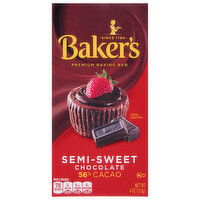 Baker's Baking Bar, Premium, Semi-Sweet Chocolate, 4 Ounce