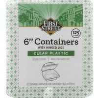 First Street Containers with Hinged Lids, Clear Plastic, 6 Inch - 125 Each