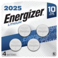 Energizer Batteries, Lithium, CR2025, 4 Pack, 4 Each