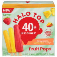 Halo Top Fruit Pops, Strawberry, Pineapple, Mango, 40% Less Sugar - 12 Each