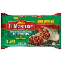 El Monterey Burritos, Mild, Beef & Bean Green Chili, 8 Pack, Family Size, 32 Ounce