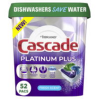 Cascade Platinum Plus Dishwasher Pods, Fresh - 52 Each